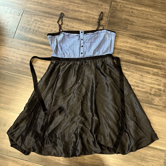 BCBGMAXAZRIA blue eyelet cotton and black silk midi dress - Picture 1 of 12